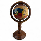 Hand Painted Wood Globe Haiti Map Folk Art Carved Stand Haitian Gift Souvenir