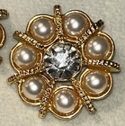 Vintage Gold Tone Faux Pearl Glass Crystal Shank Buttons Pair Of Two 1 25    60   s