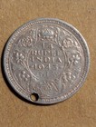 1943 India 1 4 Rupee Silver holed 