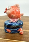 Porcelain Hinged Trinket Box Kooky Fish Anthropomorphic Orange Goldfish