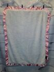 Silver One Baby Pink White Blanket Satin Trim Soft Lovey Baby Girl Plush Fuzzy