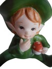 Vtg Lefton Ceramic Painted Pixie Elf W  Mushroom Figurine Kitschy Shelf Sitter
