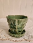 Vintage Mccoy Pottery Usa Green Basket Weave Flower Pot Planter W saucer