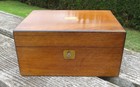 Antique Walnut Or Similar Victorian Work Box   Sewing Box With Tray  Key   Lock