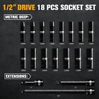 18-pcs 1 2 Inch Drive Deep Impact Socket Set metric Sizes  10mm - 24mm  Cr-v