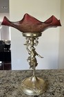 Figural Silverplate Centerpiece Bride   s Basket Loetz Victorian Glass Bowl