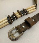 Boho Beaded Leather Belt Bone Bead Southwest Western Bohemian Native American