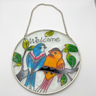 Stained Glass 2 Birds  On A Branch Window Sun Catcher With Metal Chain Welcome