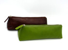 Pencil Pen Brush Case  Leather 8  Long  W Zipper Graphic Image Brown New
