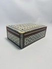 Vintage Wooden Abalone Inlaid Marquetry Lacquer Trinket Jewelry Box Hinged