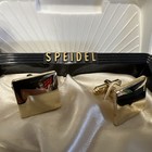 Vintage Mens Speidel Gold Toned Men s Square Cuff Links New In Clam Box
