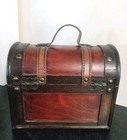 Decorative Storage Treasure Trunk Chest Wood  Leather W metal Claw Lock 8 x9 