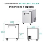 29   Undercounter Commercial Refrigerator 1 Door Stainless Steel Worktop 8 Cu ft