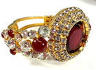 Vintage Bracelet Juliana Clamper Dentelle Rare Red Cabochon Goldtone