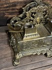 Antique French Brass Double Inkwell Desk Set Victorian Rococo D l  D  pos   No  28