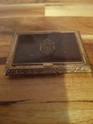 Vintage Art Deco Vanity Compact Mirror Powder Case Red Enamel Brass Tone Crest 