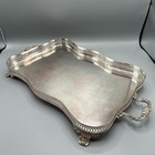 Antique Vintage Silver Plated Footed Serving Tray Handles Serpentine Scalloped