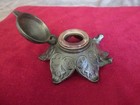 Antique Victorian Cast Iron Inkwell Heart Leaf Design 