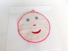 Hand Made Crochet Potholders 2 Pink And White  With Ring Holders