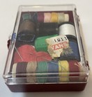 Vintage Portable Sewing Kit Thread Thimble Needles Threader Cushion Plastic Case