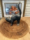 Vintage Hubley Style Heavy Cast Iron  Arched Back  Tail Up  Black Cat Door Stop