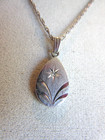 Vintage Lamode Sterling Etched Pendant With Diamond Chip And Chain Necklace