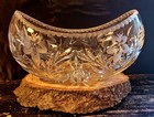 Lead Crystal Canoe Boat Shaped Banana Bowl Star Flower Pattern