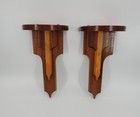 Rare Pair Vintage Retro Art Deco Mid Century Wood Wall Sconce Display Shelf 16 