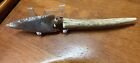 Flint Knapped Agate Stone Arrowhead Blade W  Antler Handle Knife 8 0   inch