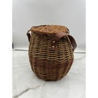 Vintage Wicker Creel Basket Bag Brown Woven Crossbody Picnic Fishing Bag