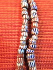 Vintage Brick Blue   Red Striped Handmade Glass Trade Bead Necklace - Extra Long