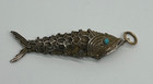Vintage Filigree Articulated Fish Pill Box Gilt Sterling Silver Turquoise
