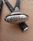 Vintage Ornate Silver Handle Black Wooden Walking Stick Folding Men s Cane