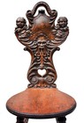 Rare 1800s Antique Oak Carved Gothic Grotesque Face And Angels Chair - Restored