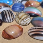 20pc Vintage German Glass Cabochons   Mixed Lot Swirls   Strips   Flat Back Cabs
