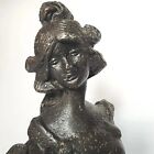 Antique 13  Art Nouveau Lady   Borzoi Dog Metal Statue Figure Sculpture