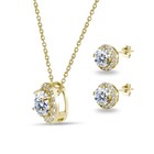 Round Stud Earrings   Necklace Set With Aaa Zirconia In Gold Plated Silver