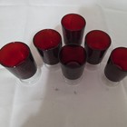 6 Vintage Shot Glasses Luminarc Arcoroc France Ruby Red Clear Stem 2 7 8    E c 