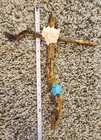 Vtg Milagros Wood Branch Turquoise Stone Cross Mexican Native Spirit Folk Art