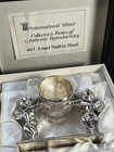 Meriden Britannia Silver Plate Double Cherubs Holding Napkin Ring Holder W  Box