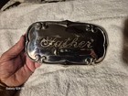 Vintage Antique Coffin Plate  father  Cursive Metal Badge Rat Rod Garage Art