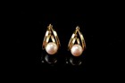 Vintage White Pearl 7 Mm 14k Yellow Gold Hoop Earrings  Lt