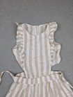 Mayoral Romper Girls 14 Beige White Striped Ruffle Linen Tie Waist Pockets