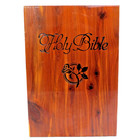 Vintage Cedar Holy Bible Box - Wooden Hinged Storage Case Red Velvet Lined Wood