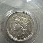 1865  3cn Three Cent Nickel  Pcgs Au58 Older Holder Green Label