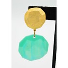 Vintage Statement Earrings Aqua Iridescent Brushed Gold Chunky Nos 1980s Binc