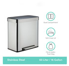16 Gallon Stainless Steel Dual Compartment Trash Can Soft Close Lid Bin