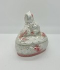 Vintage Lusterware Pink White Two-kitten Heart Shaped Trinket Vanity Box Cat