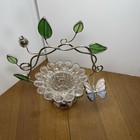 Leaded Stained Glass Basket Candle Holder Vintage Floral Butterfly Leaves