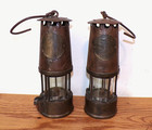 Pair Antique British Coal Miners Safety Lanterns The Protector Lamp Copper Brass